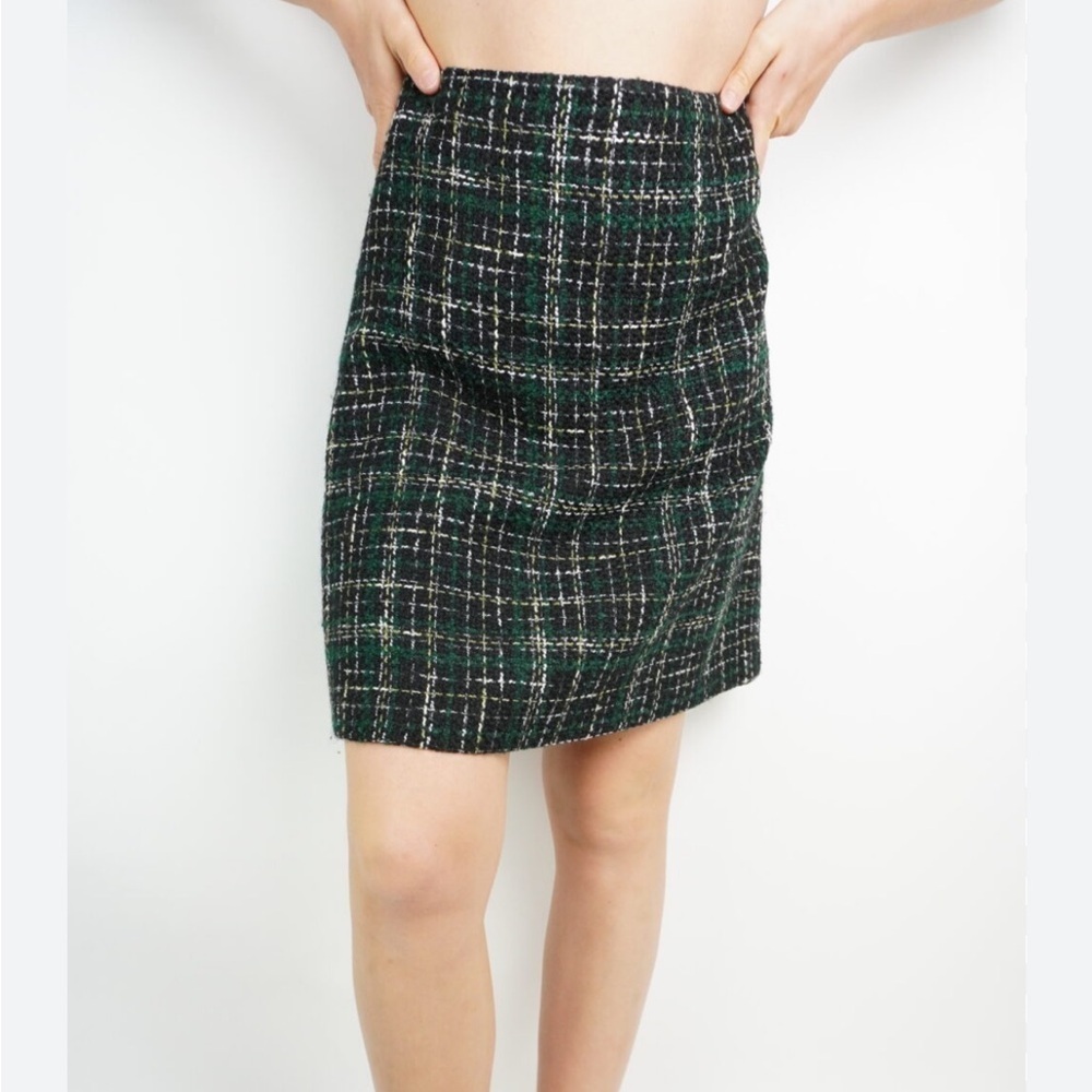 Ann Taylor Green Tweed Wool Blend Pencil Skirt